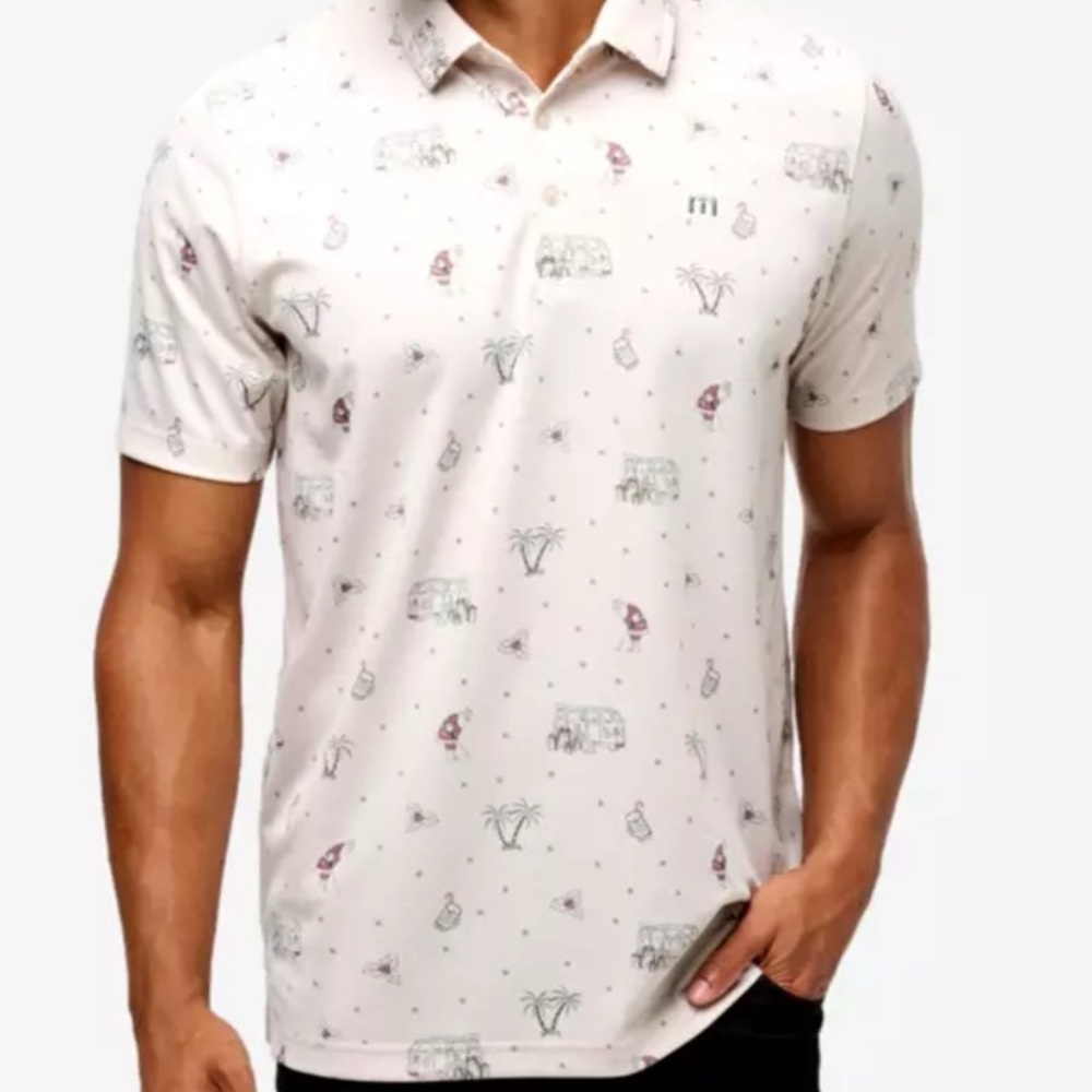NWT Travis Mathew Golf men’s small Cookie Swap Santa Claus Christmas polo